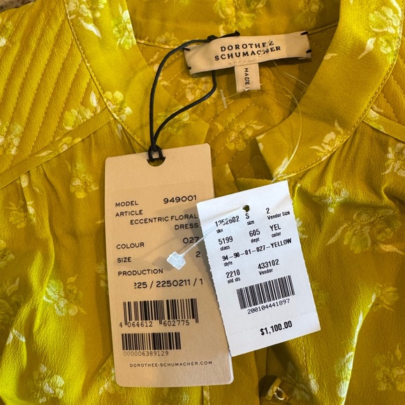 Dorothee Schumacher- NWT Yellow Longsleeve Eccentric Floral Silk Midi Dress - Picture 6 of 7